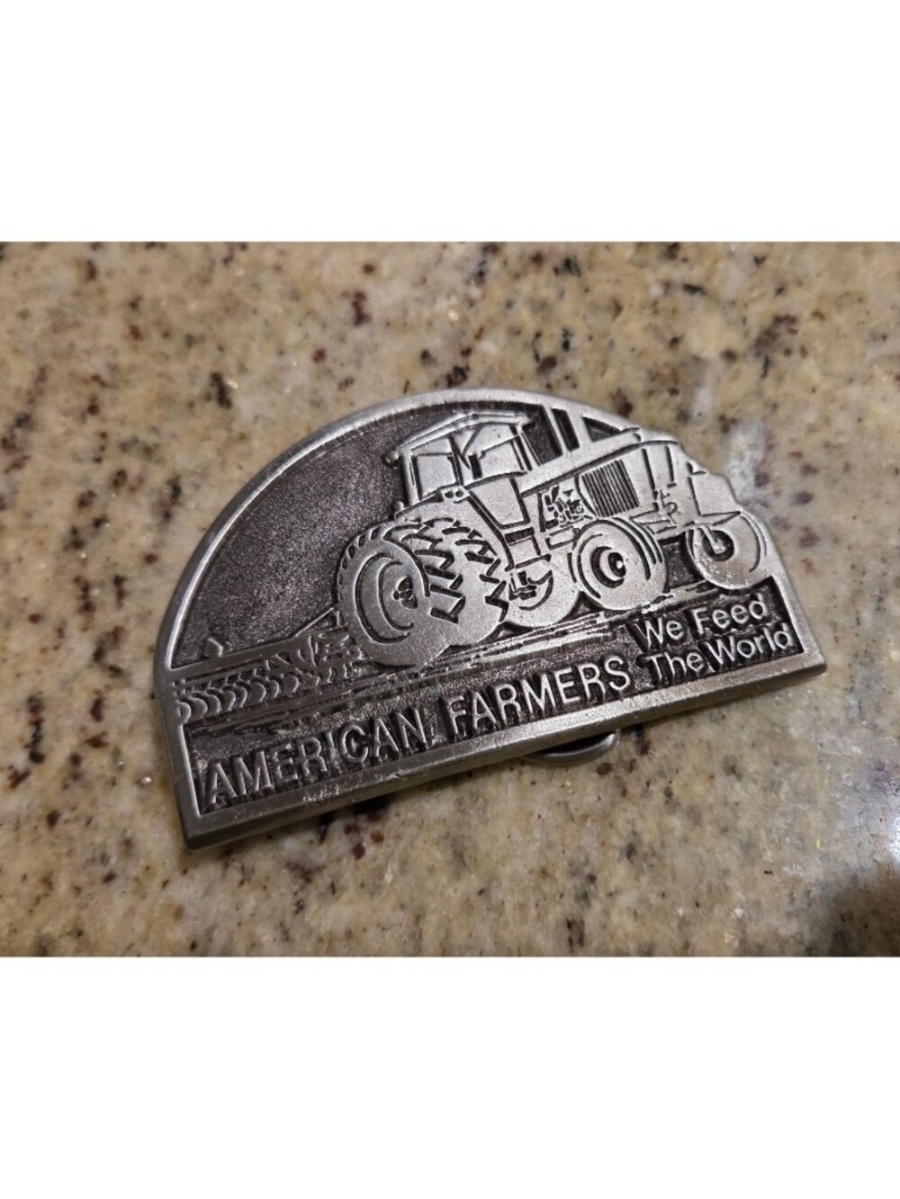 Vintage American Farmers We Feed The World Belt Buckle Tractor Ploughs Metal
